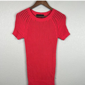 Derek‎ Lam Womens Sweater Top Size Small Red Ribbed Knit Short Sleeve Crew Tunic
